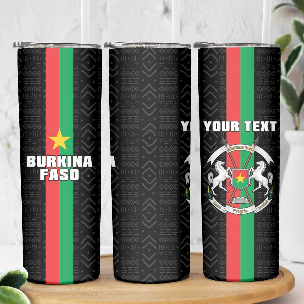 Personalized Burkina Faso Skinny Tumbler Striped Black - Bogolan Pattern - African Pride