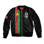 Personalized Burkina Faso Sleeve Zip Bomber Jacket Striped Black - Bogolan Pattern - African Pride