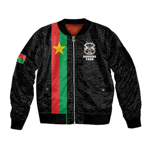 Personalized Burkina Faso Sleeve Zip Bomber Jacket Striped Black - Bogolan Pattern - African Pride