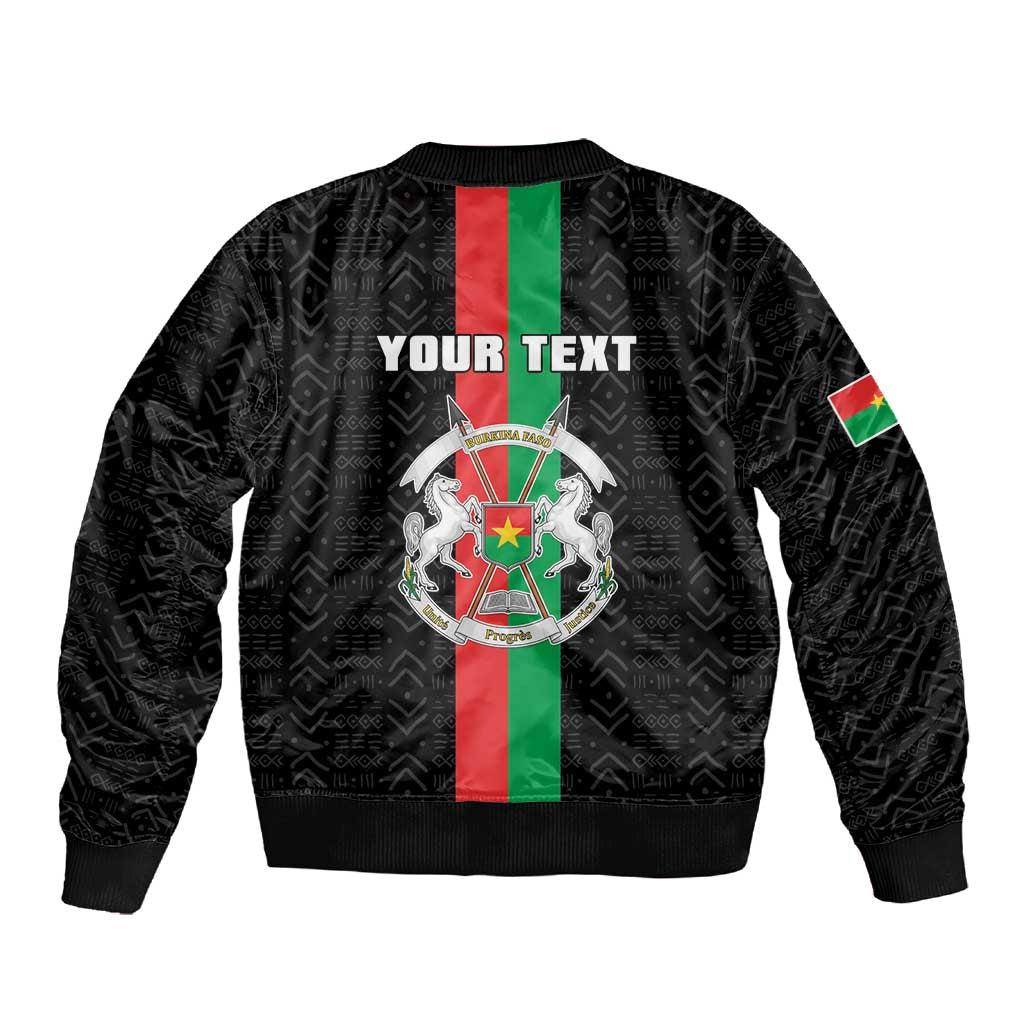 Personalized Burkina Faso Sleeve Zip Bomber Jacket Striped Black - Bogolan Pattern - African Pride