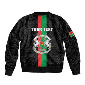 Personalized Burkina Faso Sleeve Zip Bomber Jacket Striped Black - Bogolan Pattern - African Pride