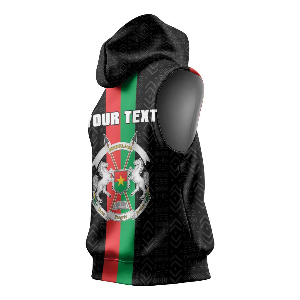 Personalized Burkina Faso Sleeveless Hoodie Striped Black - Bogolan Pattern - African Pride