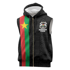 Personalized Burkina Faso Sleeveless Zip Hoodie Striped Black - Bogolan Pattern - African Pride