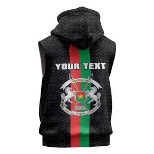 Personalized Burkina Faso Sleeveless Zip Hoodie Striped Black - Bogolan Pattern - African Pride