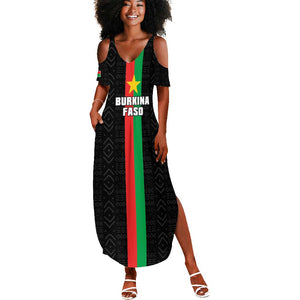 Personalized Burkina Faso Summer Maxi Dress Striped Black - Bogolan Pattern - African Pride