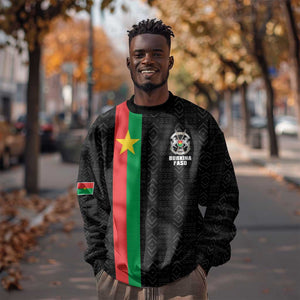 Personalized Burkina Faso Sweatshirt Striped Black - Bogolan Pattern - African Pride