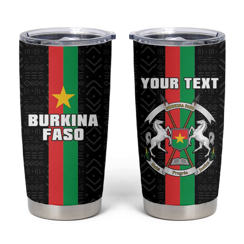 Personalized Burkina Faso Tumbler Cup Striped Black - Bogolan Pattern - African Pride