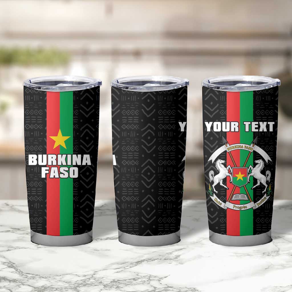 Personalized Burkina Faso Tumbler Cup Striped Black - Bogolan Pattern - African Pride
