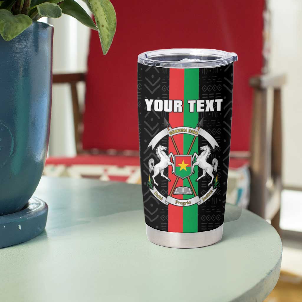 Personalized Burkina Faso Tumbler Cup Striped Black - Bogolan Pattern - African Pride