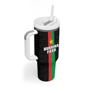 Personalized Burkina Faso Tumbler With Handle Striped Black - Bogolan Pattern - African Pride