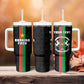 Personalized Burkina Faso Tumbler With Handle Striped Black - Bogolan Pattern - African Pride