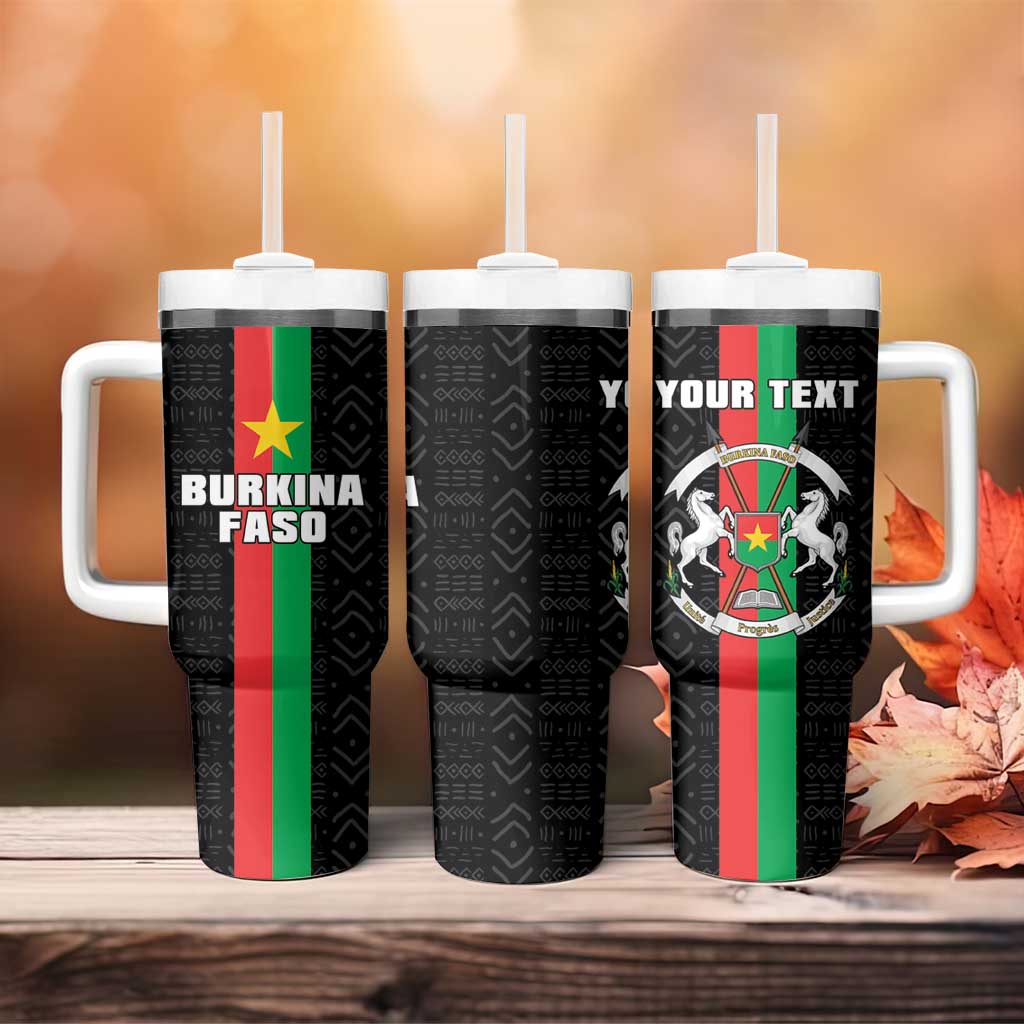Personalized Burkina Faso Tumbler With Handle Striped Black - Bogolan Pattern - African Pride