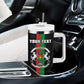 Personalized Burkina Faso Tumbler With Handle Striped Black - Bogolan Pattern - African Pride