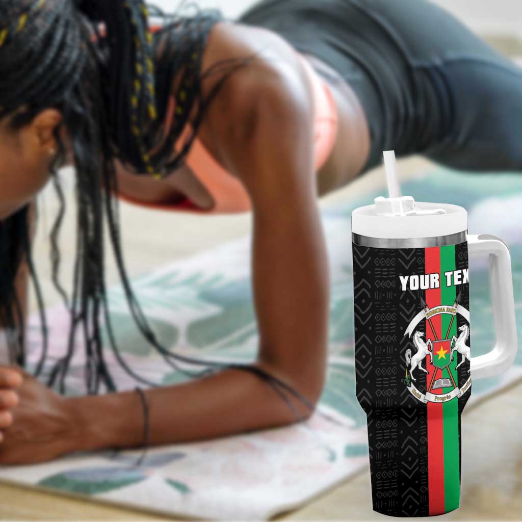 Personalized Burkina Faso Tumbler With Handle Striped Black - Bogolan Pattern - African Pride