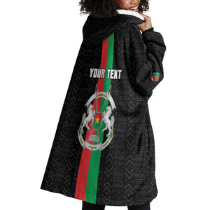 Personalized Burkina Faso Wearable Blanket Hoodie Striped Black - Bogolan Pattern - African Pride