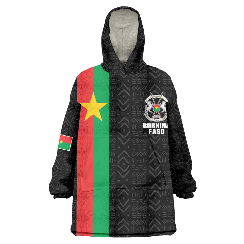 Personalized Burkina Faso Wearable Blanket Hoodie Striped Black - Bogolan Pattern - African Pride