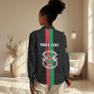 Personalized Burkina Faso Women Casual Shirt Striped Black - Bogolan Pattern - African Pride