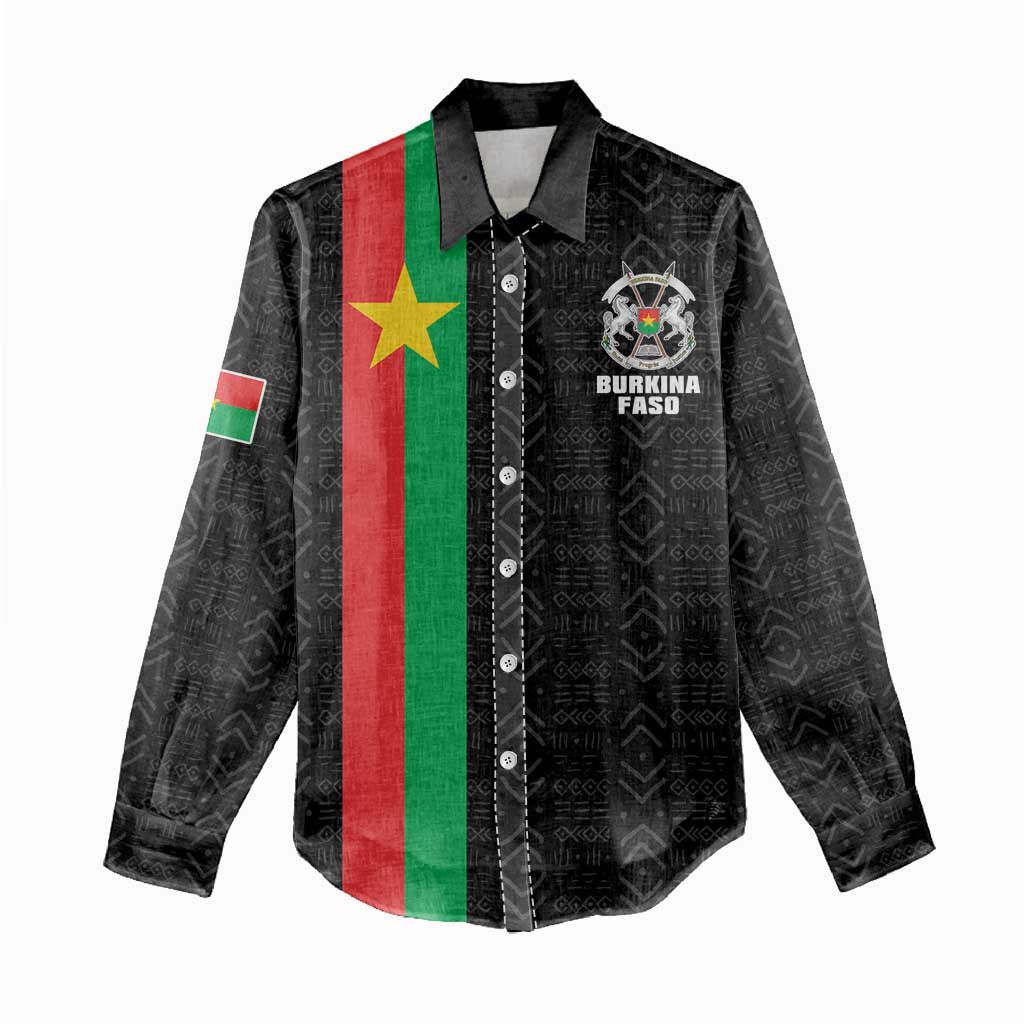 Personalized Burkina Faso Women Casual Shirt Striped Black - Bogolan Pattern - African Pride