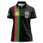 Personalized Burkina Faso Women Polo Shirt Striped Black - Bogolan Pattern - African Pride