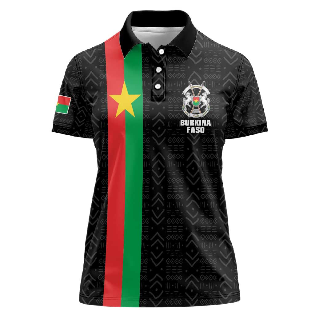 Personalized Burkina Faso Women Polo Shirt Striped Black - Bogolan Pattern - African Pride