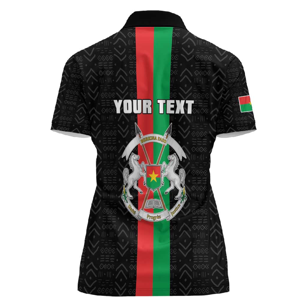 Personalized Burkina Faso Women Polo Shirt Striped Black - Bogolan Pattern - African Pride