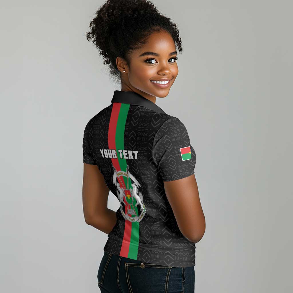 Personalized Burkina Faso Women Polo Shirt Striped Black - Bogolan Pattern - African Pride