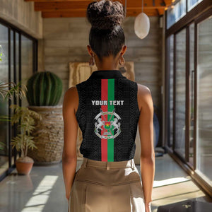 Personalized Burkina Faso Women Sleeveless Polo Shirt Striped Black - Bogolan Pattern - African Pride