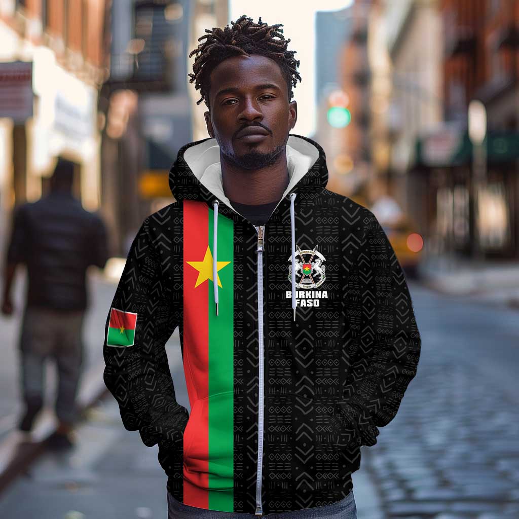 Personalized Burkina Faso Zip Hoodie Striped Black - Bogolan Pattern - African Pride
