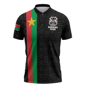 Personalized Burkina Faso Striped Zipper Polo Shirt African Mud Cloth Pattern - Black