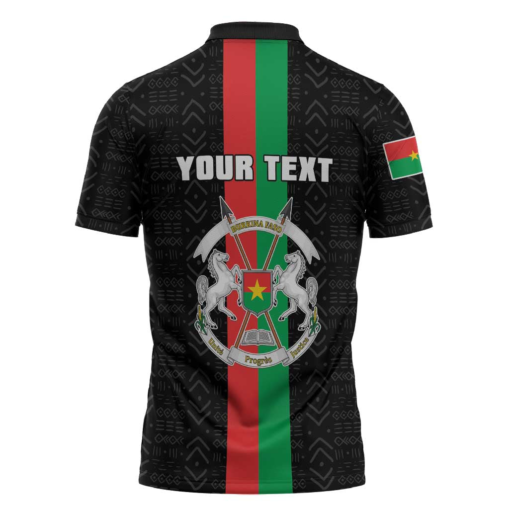 Personalized Burkina Faso Striped Zipper Polo Shirt African Mud Cloth Pattern - Black