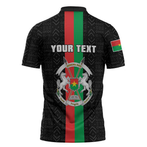 Personalized Burkina Faso Striped Zipper Polo Shirt African Mud Cloth Pattern - Black