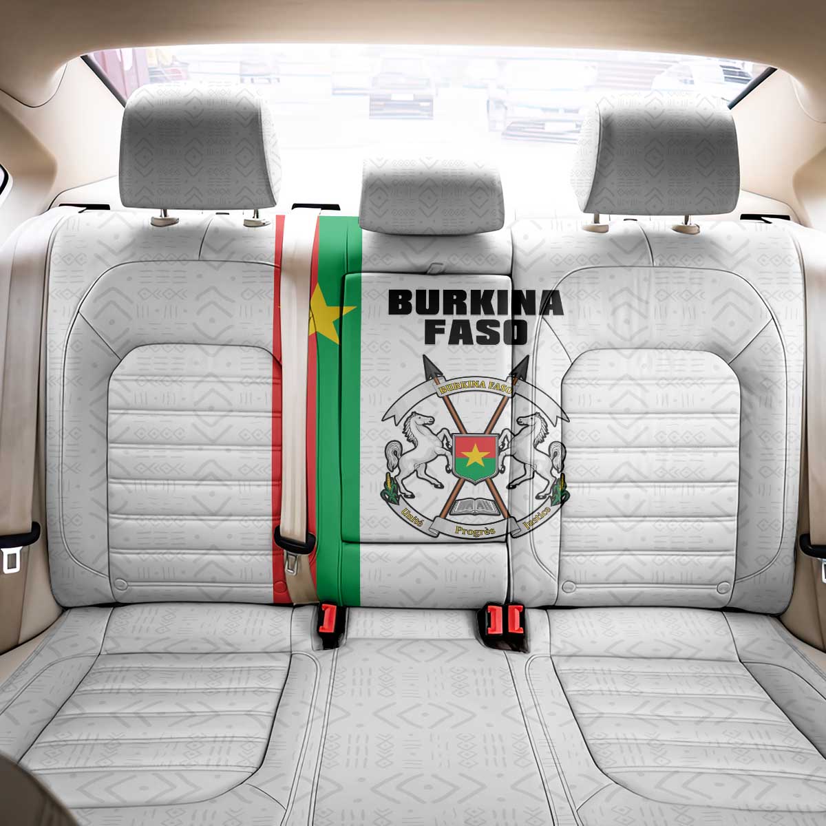Burkina Faso Back Car Seat Cover Striped White - Bogolan Pattern - African Pride