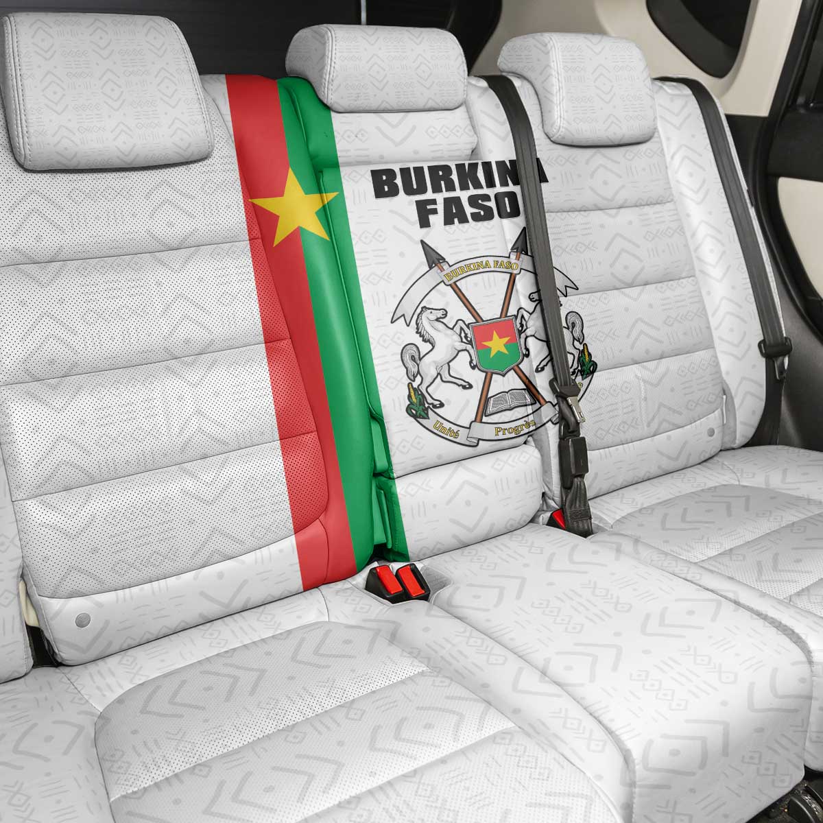 Burkina Faso Back Car Seat Cover Striped White - Bogolan Pattern - African Pride