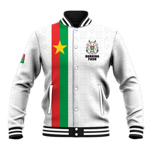 Personalized Burkina Faso Baseball Jacket Striped White - Bogolan Pattern - African Pride