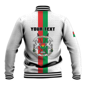 Personalized Burkina Faso Baseball Jacket Striped White - Bogolan Pattern - African Pride