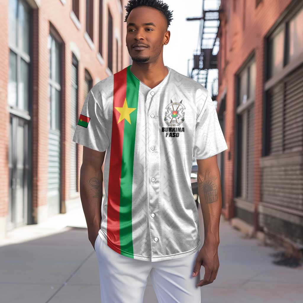 Personalized Burkina Faso Baseball Jersey Striped White - Bogolan Pattern - African Pride