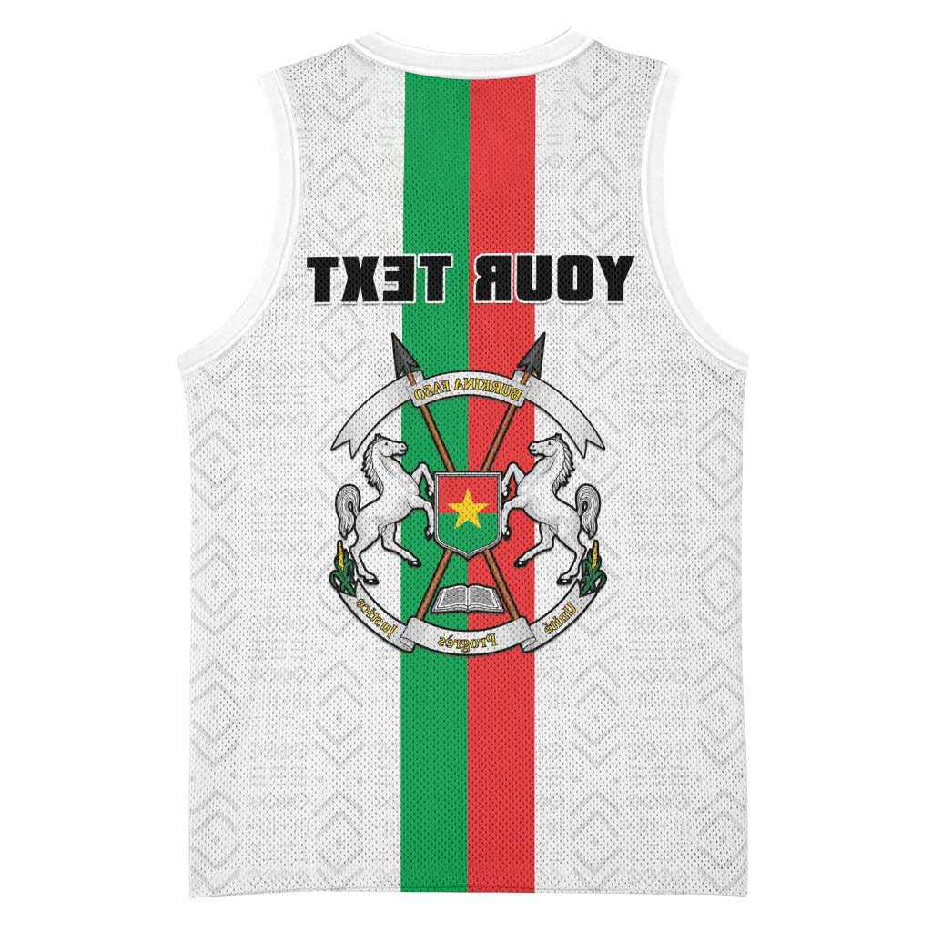 Personalized Burkina Faso Basketball Jersey Striped White - Bogolan Pattern - African Pride