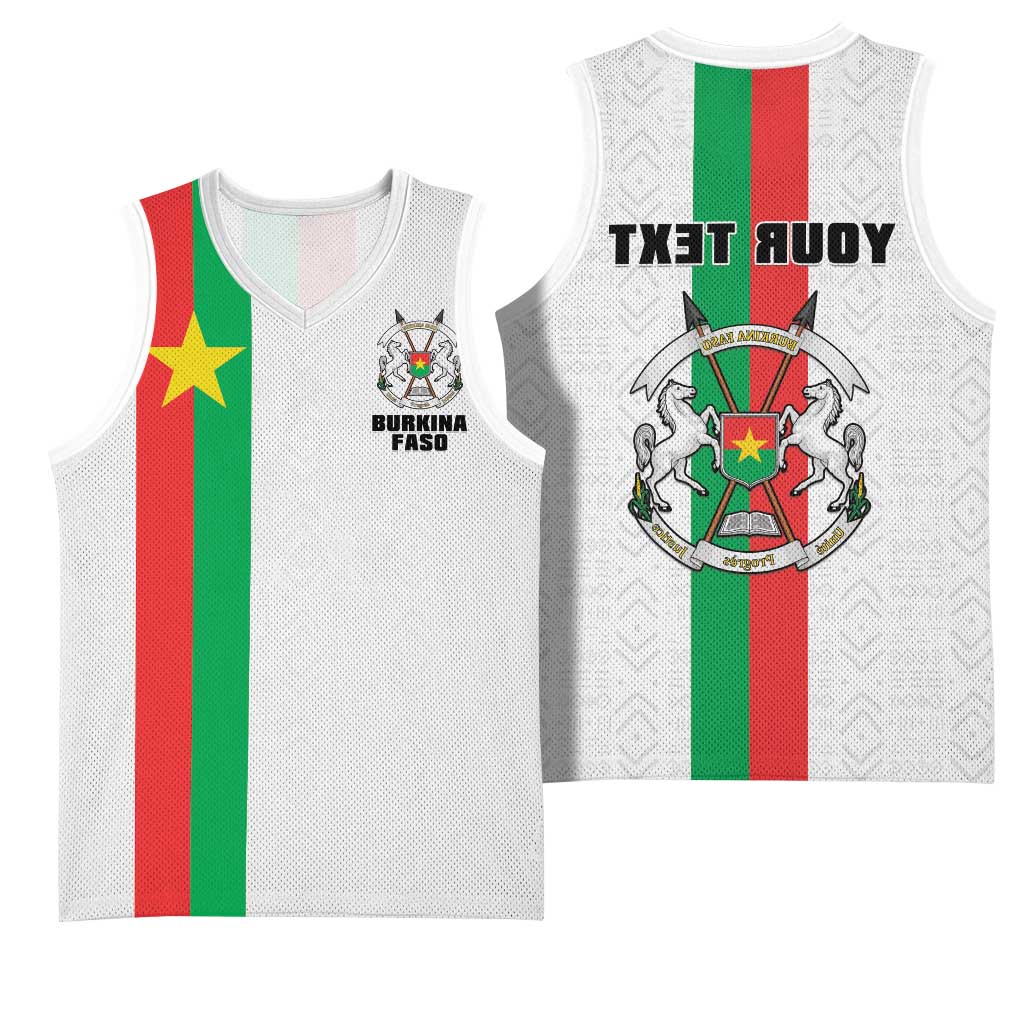 Personalized Burkina Faso Basketball Jersey Striped White - Bogolan Pattern - African Pride