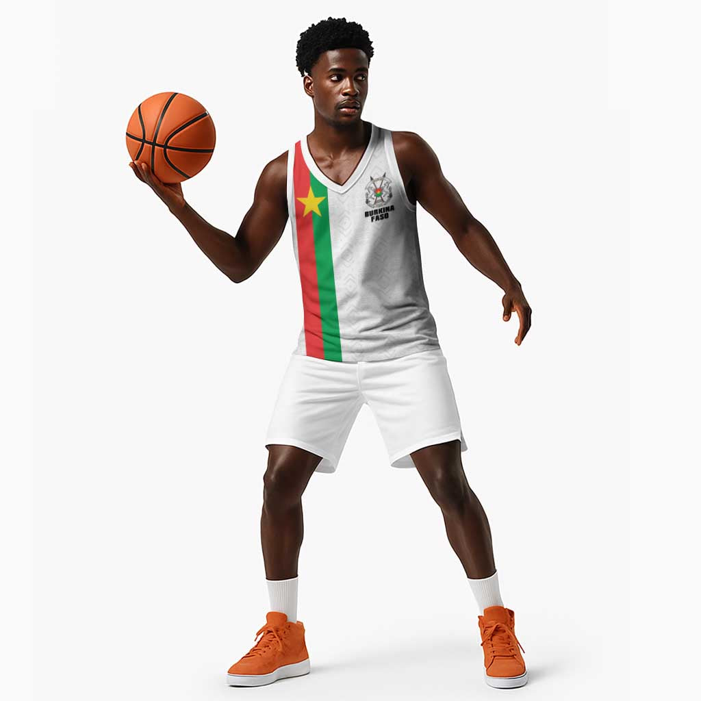 Personalized Burkina Faso Basketball Jersey Striped White - Bogolan Pattern LT15