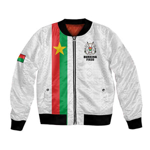 Personalized Burkina Faso Bomber Jacket Striped White - Bogolan Pattern - African Pride