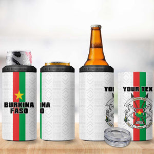 Personalized Burkina Faso 4 in 1 Can Cooler Tumbler Striped White - Bogolan Pattern - African Pride
