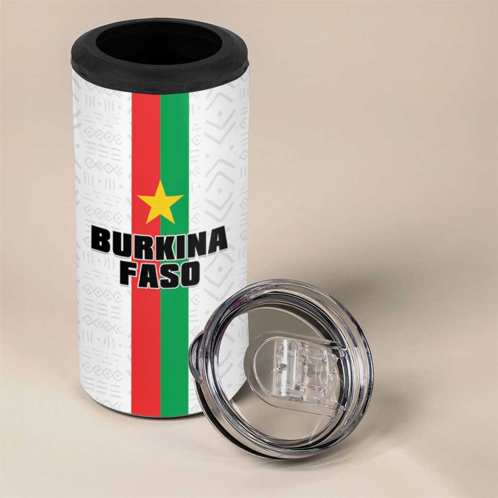 Personalized Burkina Faso 4 in 1 Can Cooler Tumbler Striped White - Bogolan Pattern - African Pride