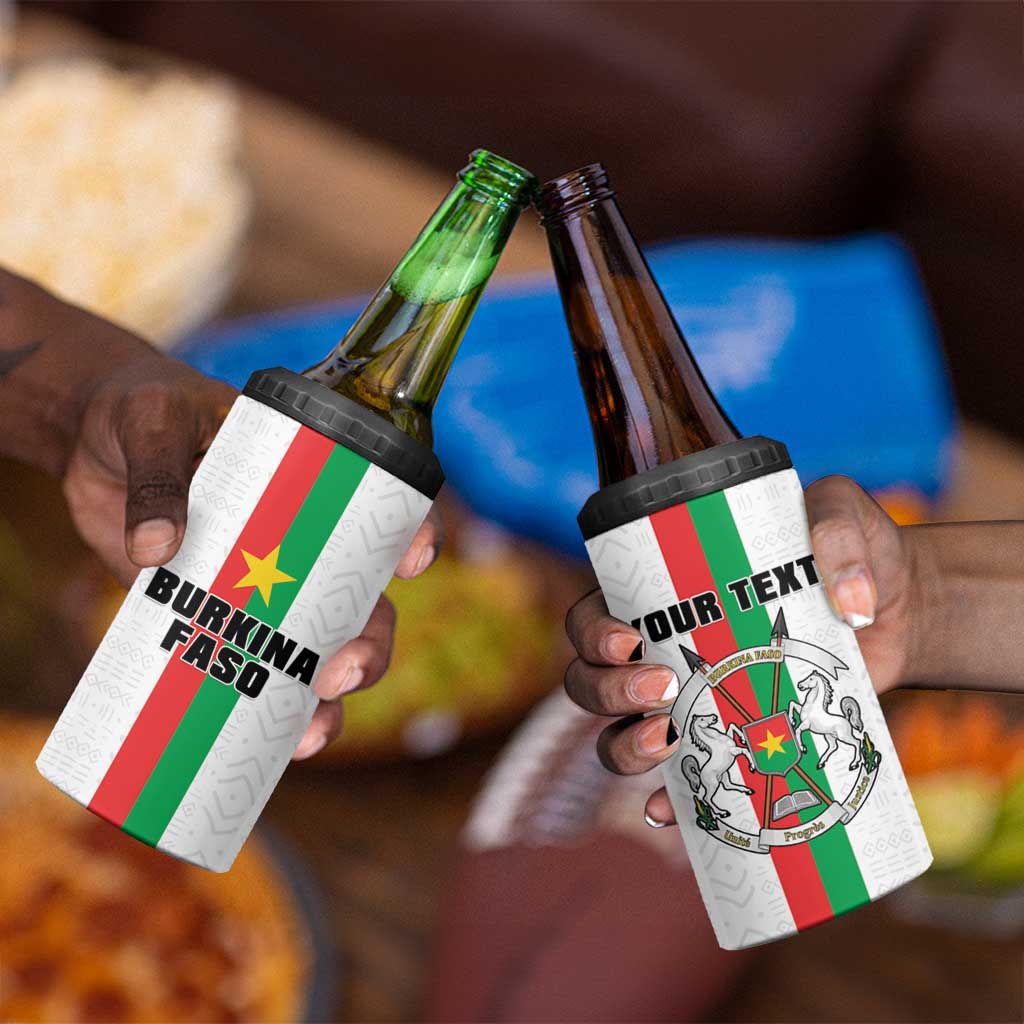 Personalized Burkina Faso 4 in 1 Can Cooler Tumbler Striped White - Bogolan Pattern - African Pride