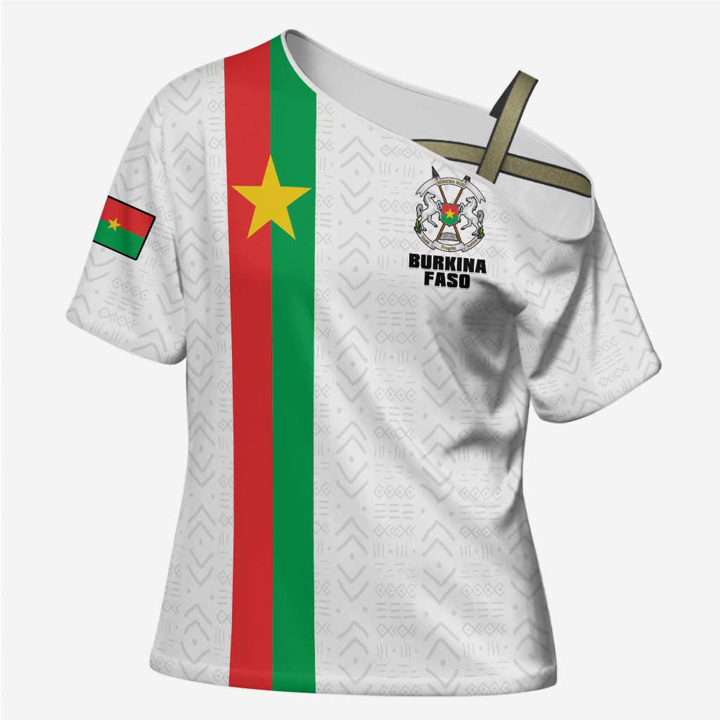 Personalized Burkina Faso Striped Cross Shoulder Shirt African Mud Cloth Pattern - White