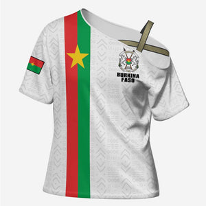 Personalized Burkina Faso Striped Cross Shoulder Shirt African Mud Cloth Pattern - White