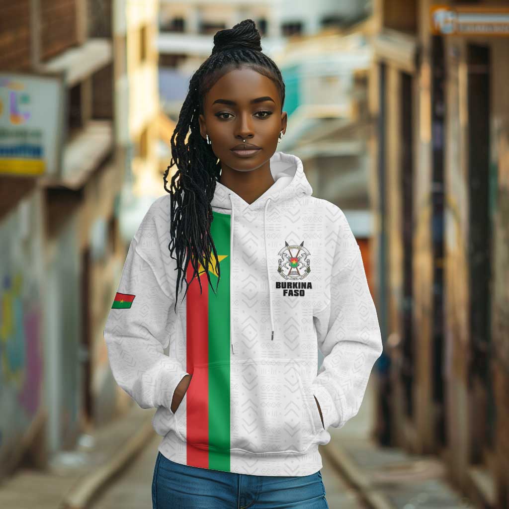Personalized Burkina Faso Hoodie Striped White - Bogolan Pattern - African Pride