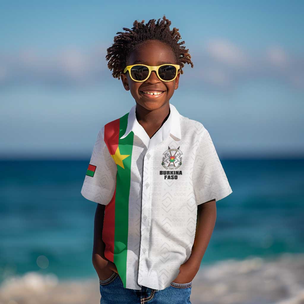 Personalized Burkina Faso Kid Hawaiian Shirt Striped White - Bogolan Pattern - African Pride