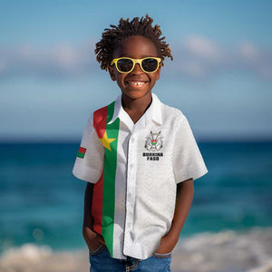 Personalized Burkina Faso Kid Hawaiian Shirt Striped White - Bogolan Pattern - African Pride