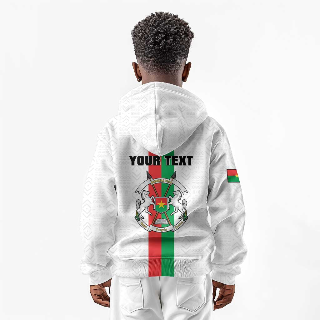 Personalized Burkina Faso Kid Hoodie Striped White - Bogolan Pattern - African Pride