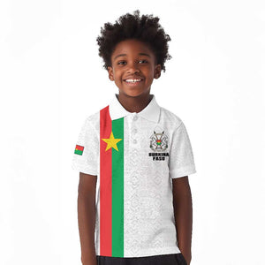 Personalized Burkina Faso Kid Polo Shirt Striped White - Bogolan Pattern - African Pride